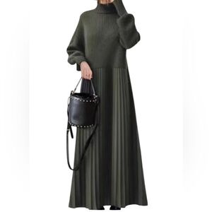 Sweater Dress Mixed Media Woven Top & Pleated Ponte Knit Skirt